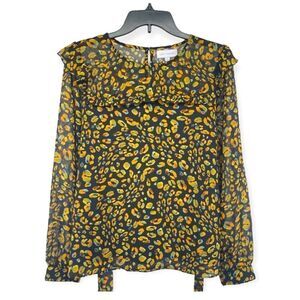 Lost + Wander Women’s Leopard Print Ruffle Long Sleeve Chiffon Blouse Medium